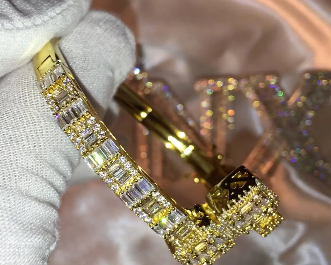Gold Bracelet | Iced Out Bracelet | Baguette Bracelet | Gold Bangle | Cuff Bracelet