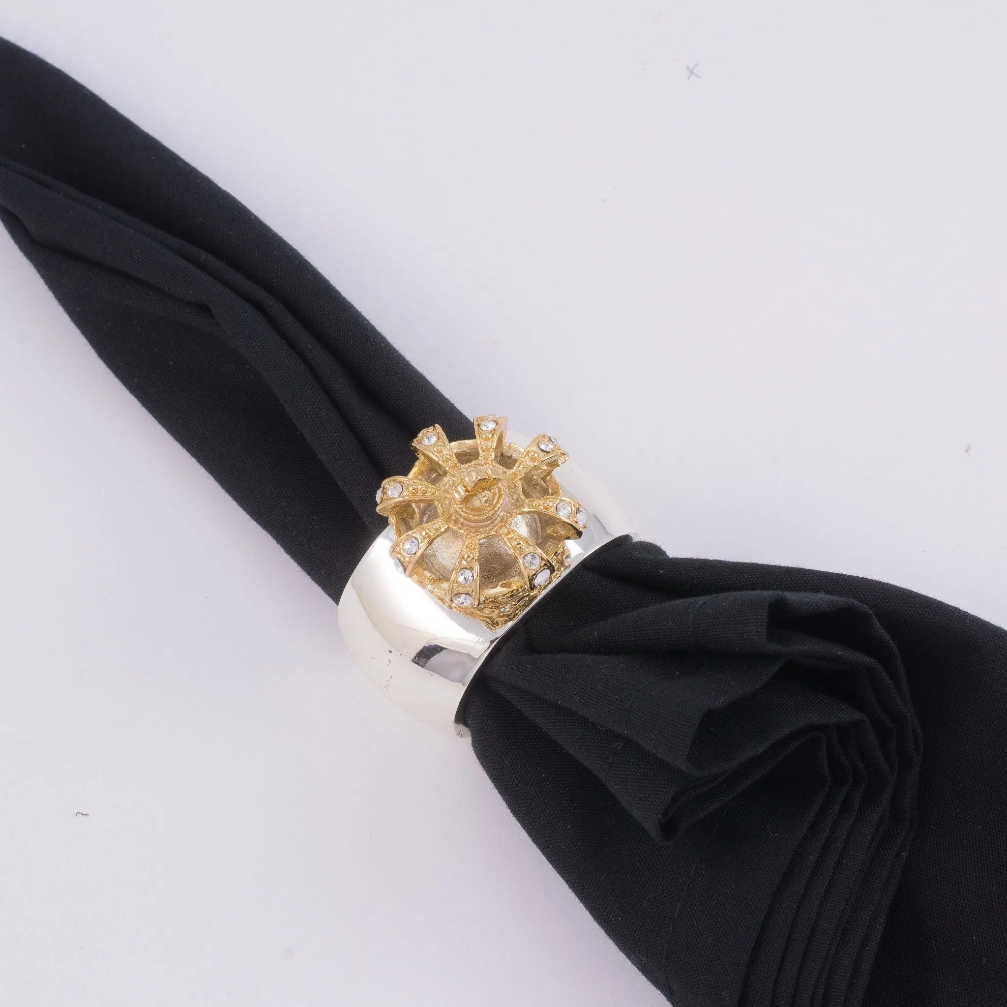 Gold Crown Napkin Ring Featuring Premium Crystal | Set of 4