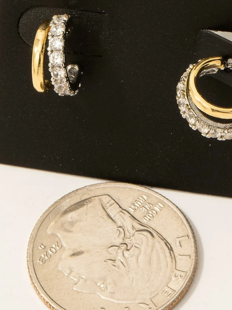 Gold Dipped Cz Pave Layered Hoop Earrings