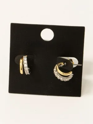 Gold Dipped Cz Pave Layered Hoop Earrings