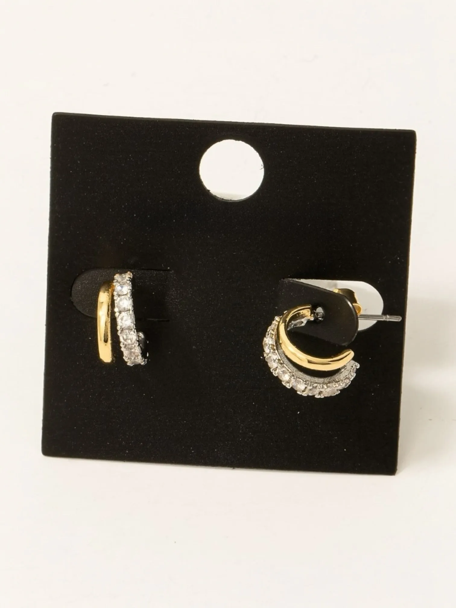 Gold Dipped Cz Pave Layered Hoop Earrings
