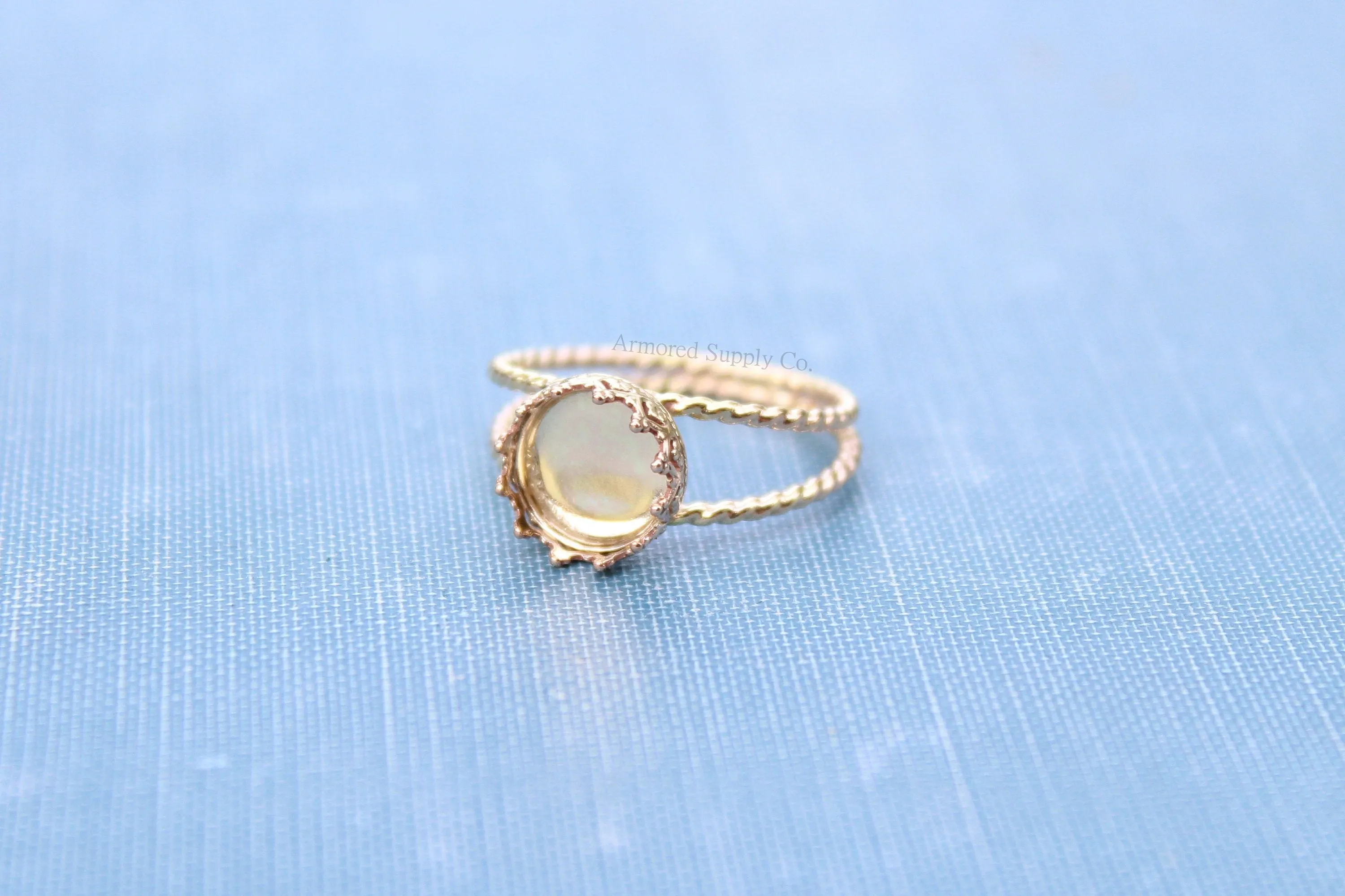 Gold Double Rope Band 12mm Crown Bezel Ring blank