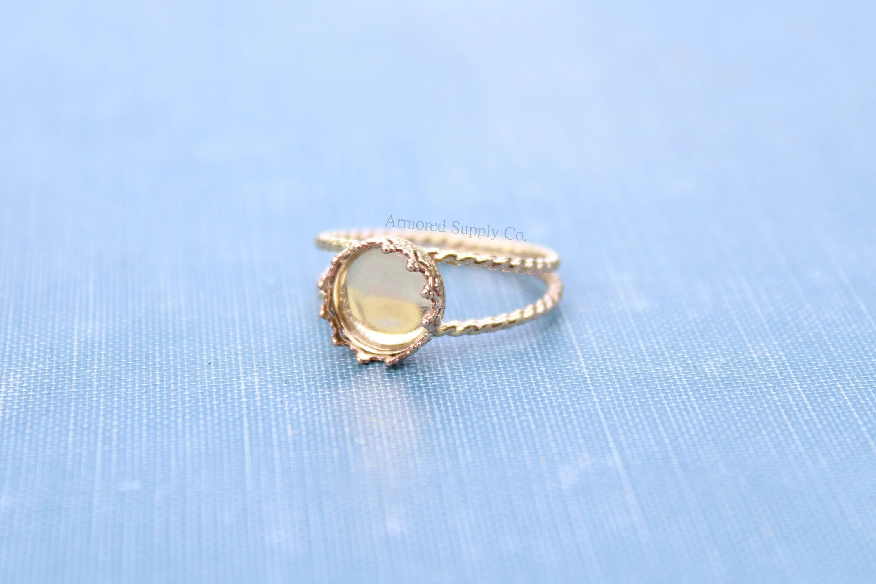 Gold Double Rope Band 12mm Crown Bezel Ring blank