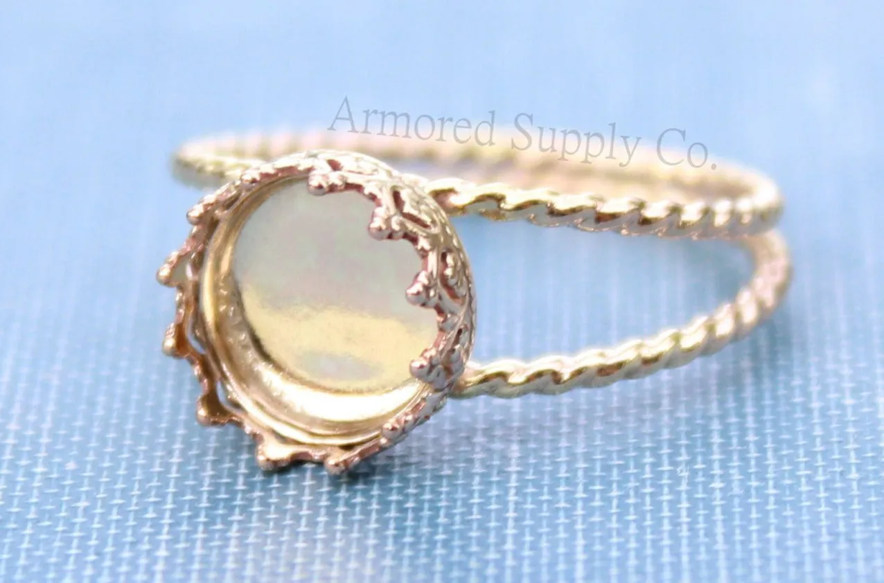Gold Double Rope Band 12mm Crown Bezel Ring blank