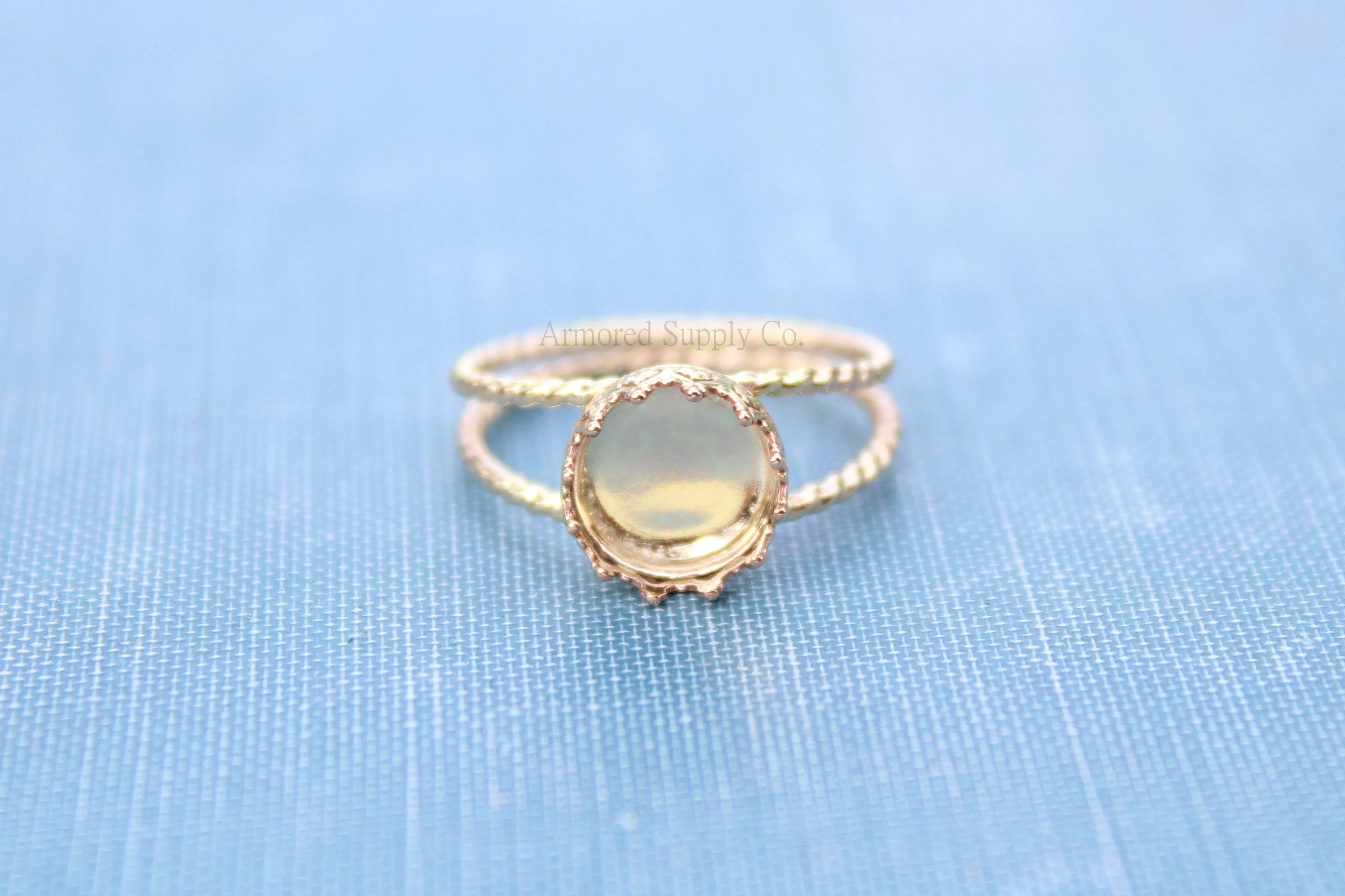 Gold Double Rope Band 12mm Crown Bezel Ring blank