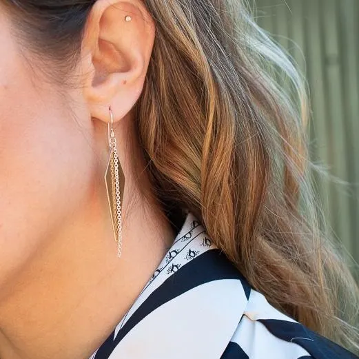 GOLD-FILL SPIKE EARRINGS WITH SILVER CHAIN