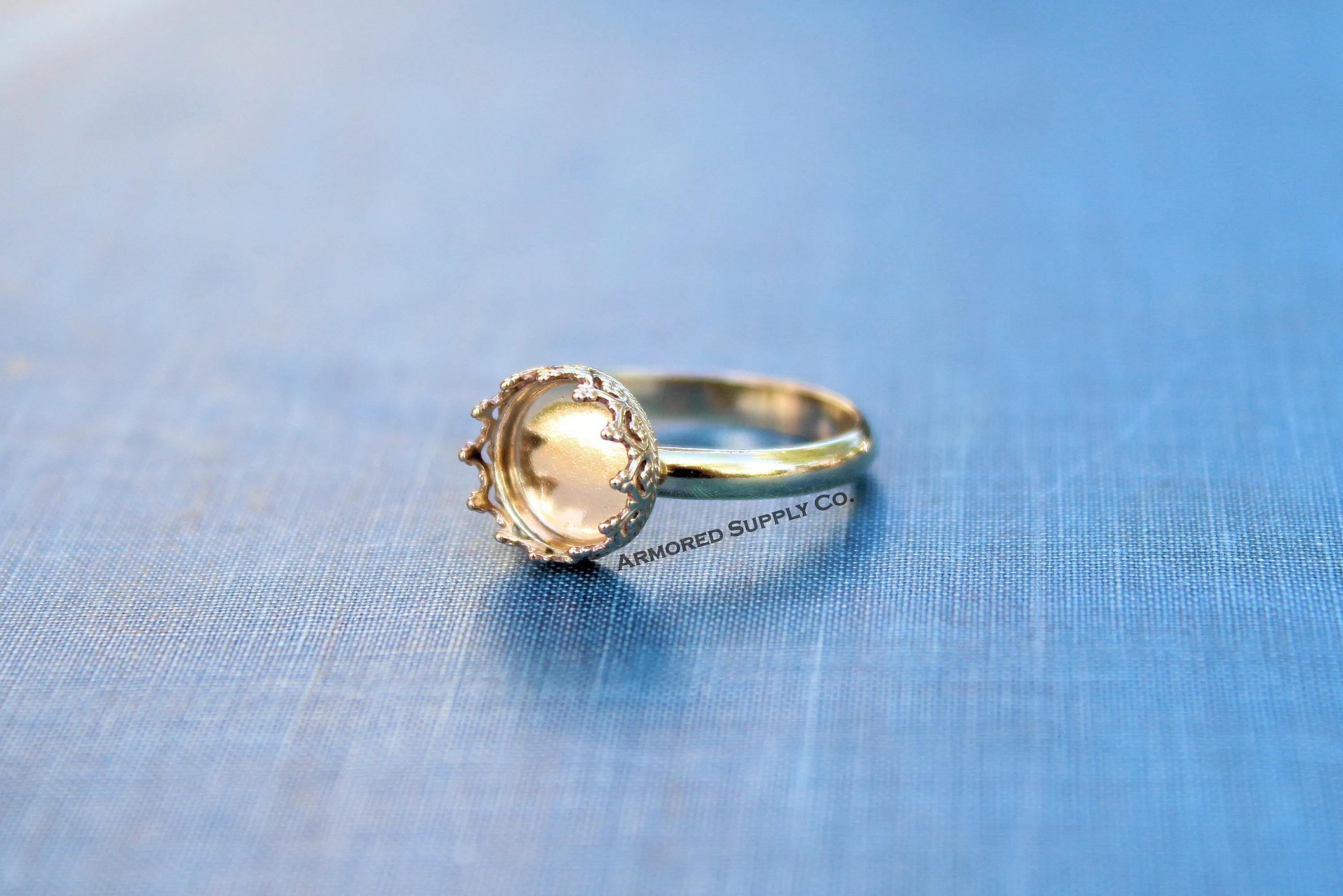 Gold Filled 10mm Crown Bezel Cup Comfort Ring Band blank