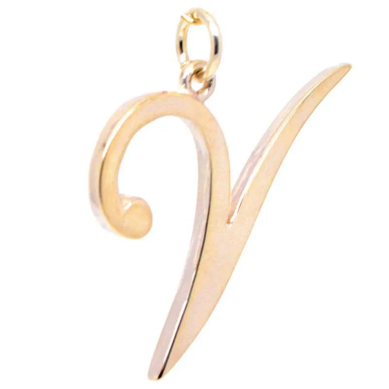 Gold Large Italic V Charm