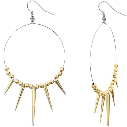 Gold Large Spike Beaded Hoop Earrings