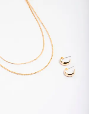 Gold Layered Snake Twist Necklace & Earrings Set