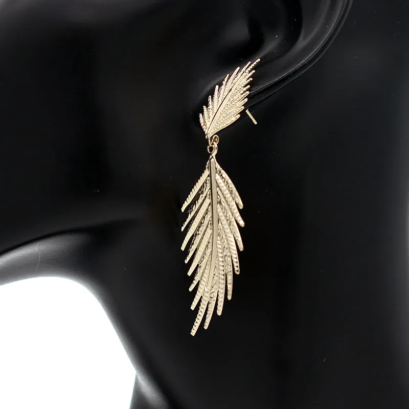 Gold Leaf Shaped Dangle Earrings