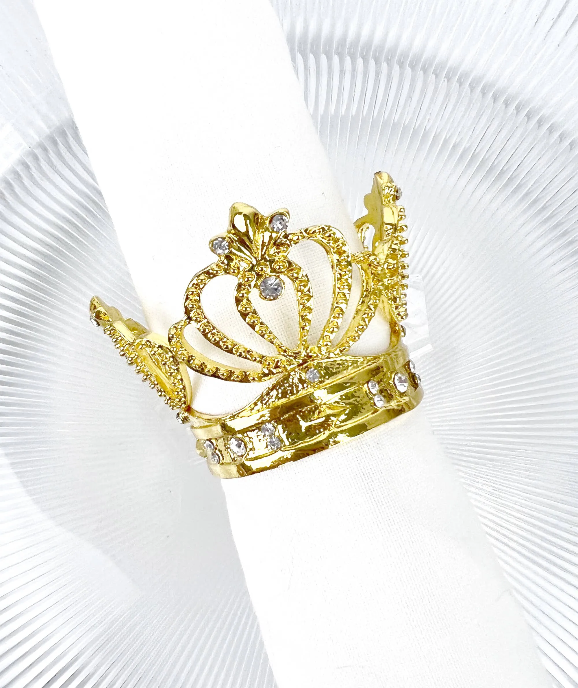 Gold Metal Crown Napkin Rings Set of 4
