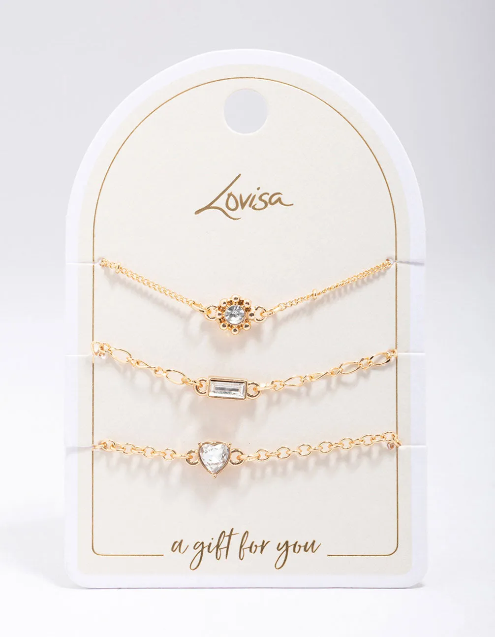 Gold Mixed Stone Diamante Bracelet 3-Pack