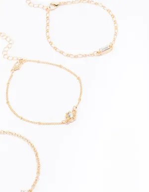 Gold Mixed Stone Diamante Bracelet 3-Pack