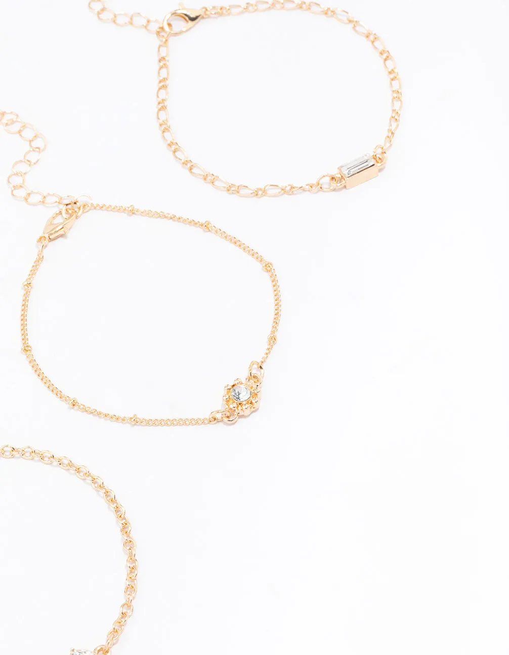 Gold Mixed Stone Diamante Bracelet 3-Pack
