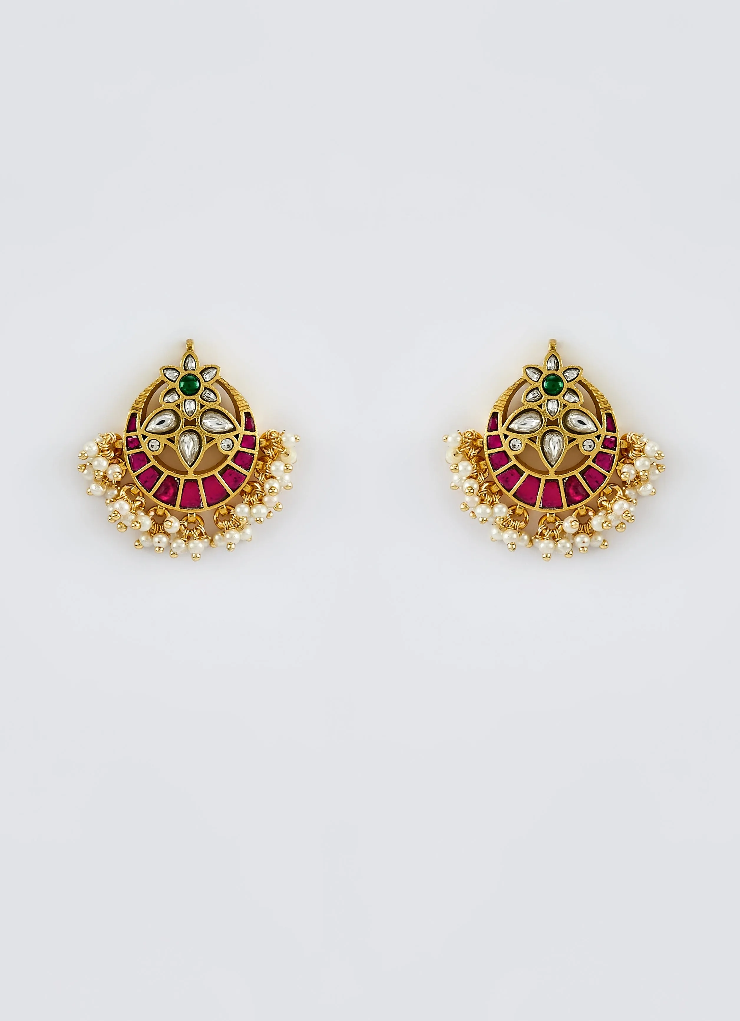 Gold Plated Multi Layered Kundan And Polki Long Necklace Set