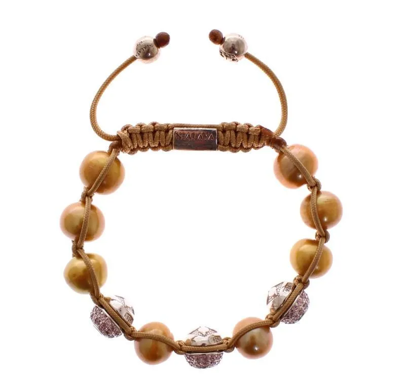 Gold Sea Pearls Pink CZ 925 Silver Bracelet