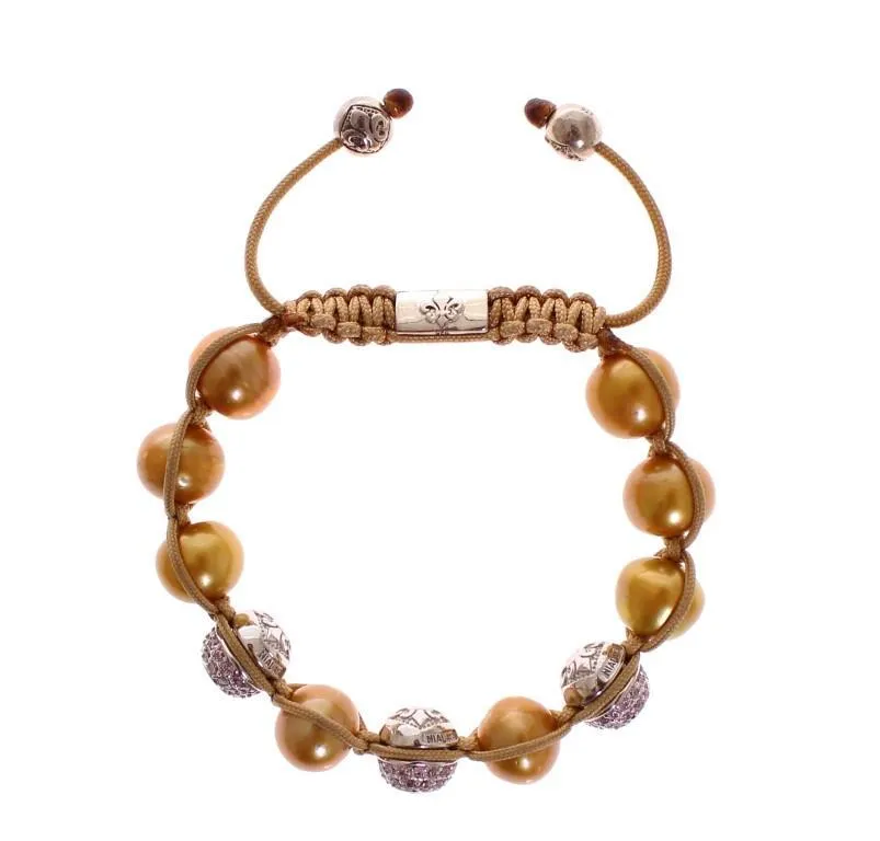 Gold Sea Pearls Pink CZ 925 Silver Bracelet