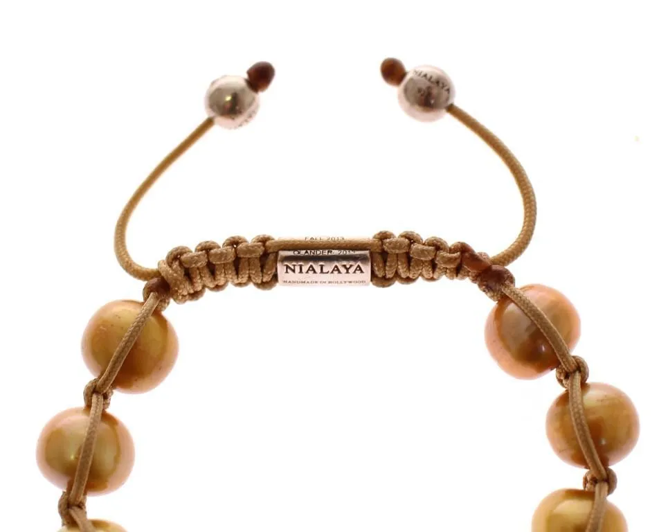 Gold Sea Pearls Pink CZ 925 Silver Bracelet