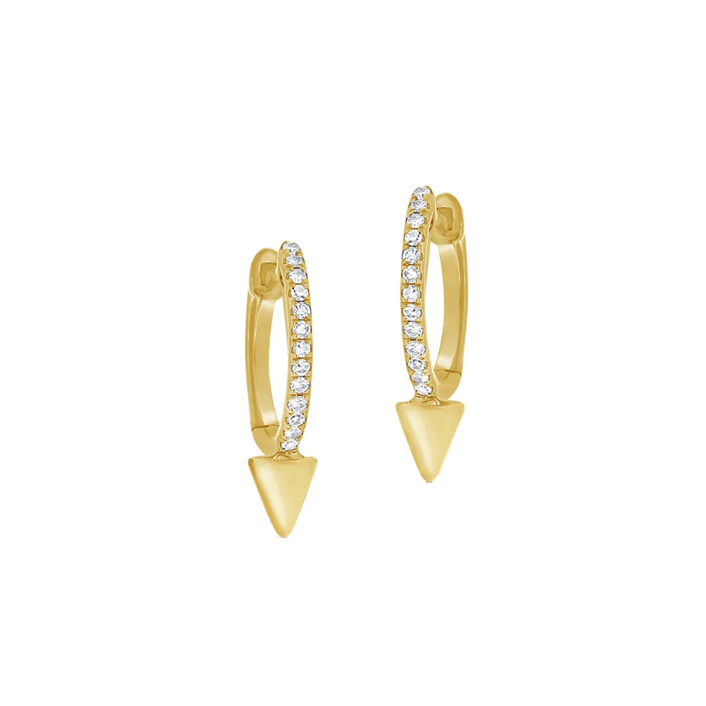 Gold Spike and Diamond Huggie Earrings