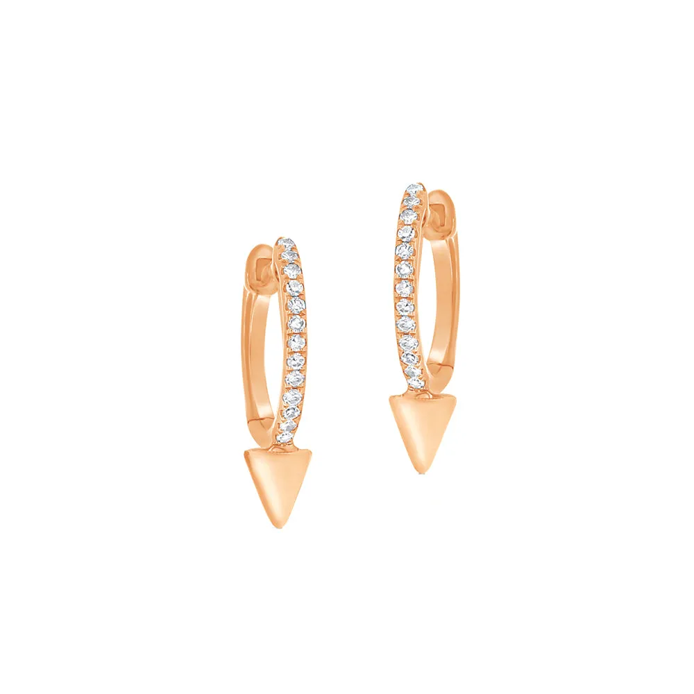 Gold Spike and Diamond Huggie Earrings