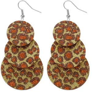 Gold Spotted Wooden Layered Glitter Earrings