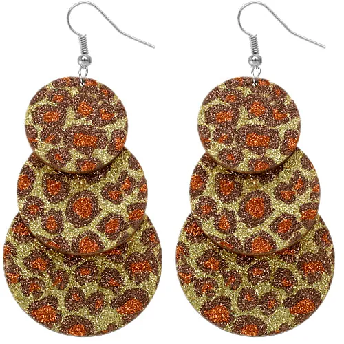 Gold Spotted Wooden Layered Glitter Earrings