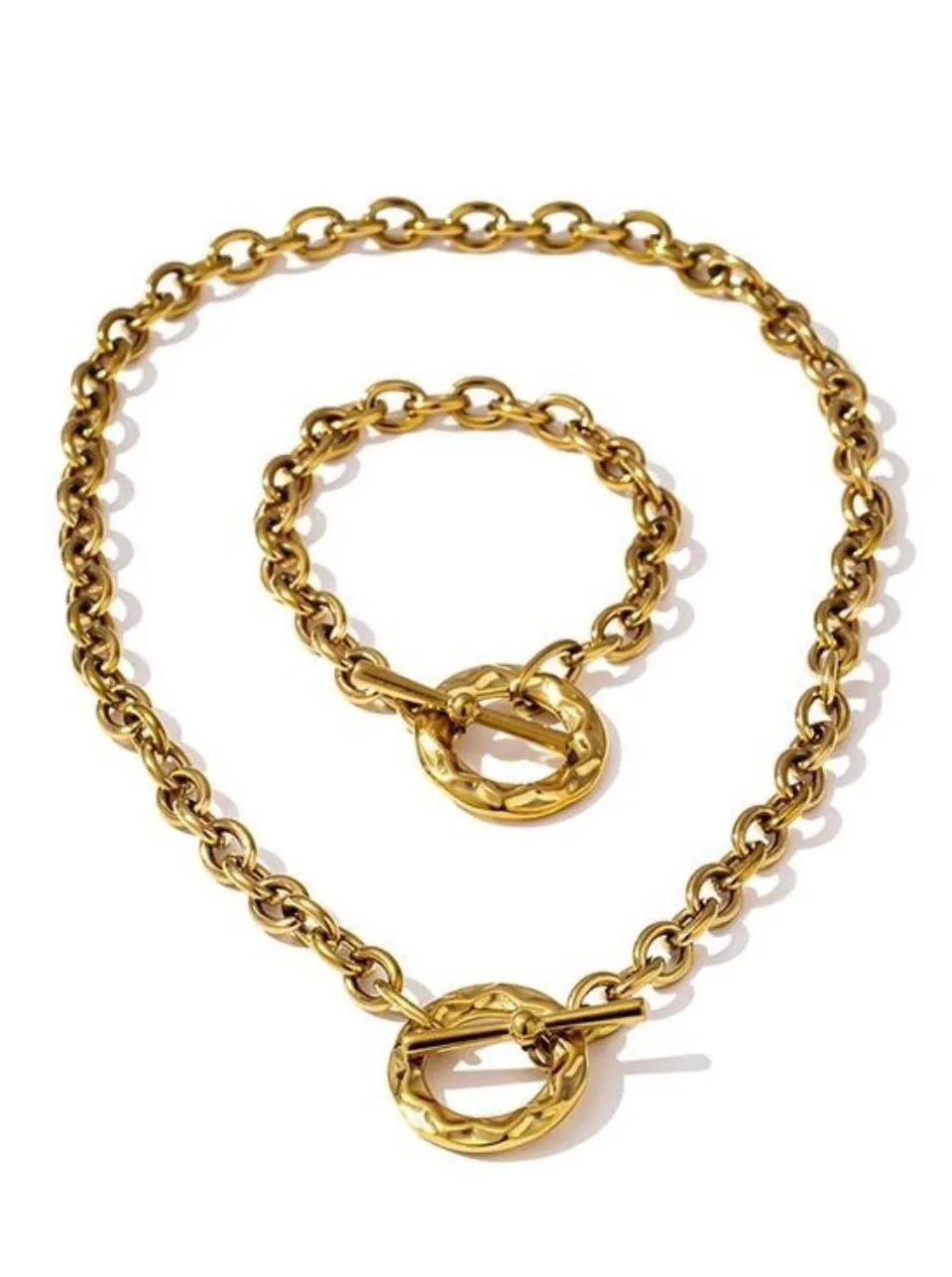 Gold Toggle Choker Necklace and Bracelet Set