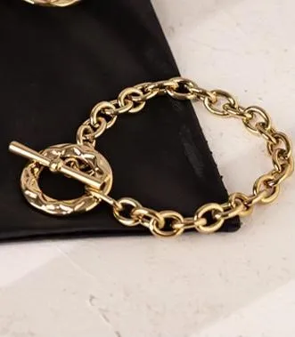 Gold Toggle Choker Necklace and Bracelet Set
