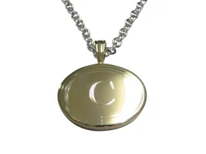 Gold Toned Etched Oval Letter C Monogram Pendant Necklace