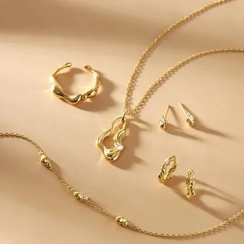 Gold Twisted Wave Drop Pendant Necklace 45 5cm