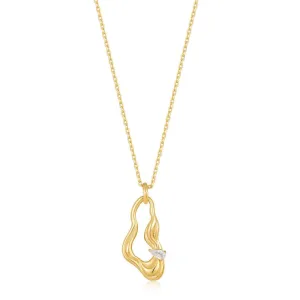 Gold Twisted Wave Drop Pendant Necklace 45 5cm