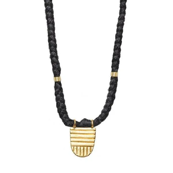 Gold Vermeil "Buddhist Flag" Necklace on Black Cotton Cord