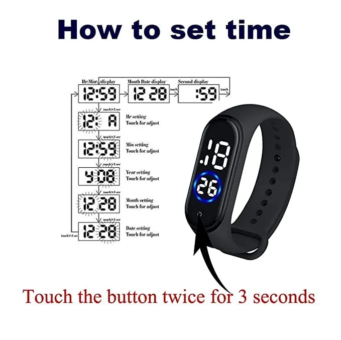 Goldenize Fashion Colourful Kids Touch Digital LED Day Date Black Display With Slim Touch Band Stylish Kids Unisex Birthday Gift Digital Fashion Watch for Boys Girls and Kids (Combo Pack of 2) (Black)
