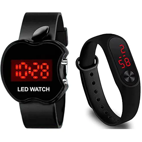 Goldenize Fashion Kids Digital Date and Time Black Dial LED Watch for Stylish Kids Unisex Birthday Gift Digital Children Watch for Boys & Girls | Pack of 2