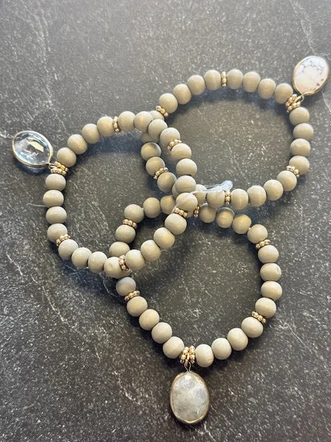Gray Wood and Stone Bracelet Stacking Set