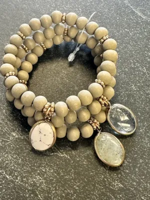 Gray Wood and Stone Bracelet Stacking Set