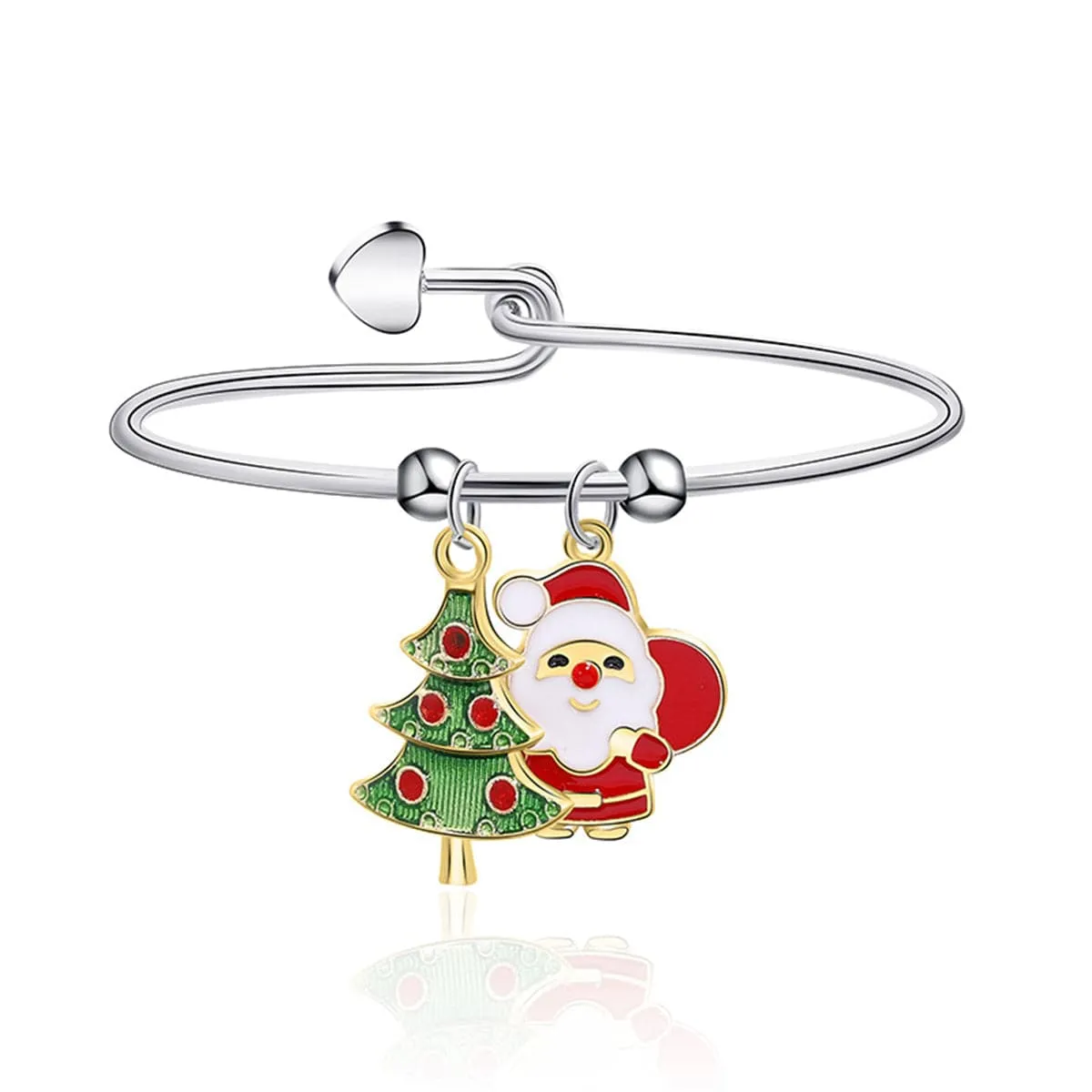 Green & Two-Tone Christmas Tree & Santa Charm Bangle