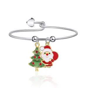 Green & Two-Tone Christmas Tree & Santa Charm Bangle
