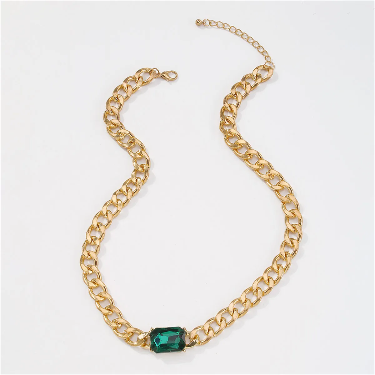 Green Crystal & 18K Gold-Plated Curb Chain Necklace