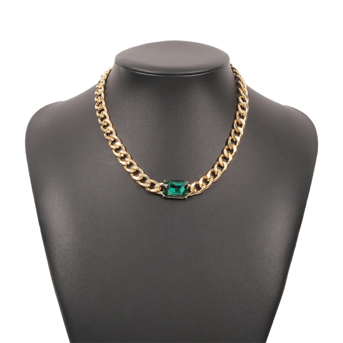 Green Crystal & 18K Gold-Plated Curb Chain Necklace