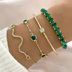 green emerald diamond elastic bracelet female 4-piece set high-grade snake bracelet metal hand jewelry JLTB0717