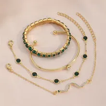 green emerald diamond elastic bracelet female 4-piece set high-grade snake bracelet metal hand jewelry JLTB0717