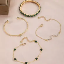 green emerald diamond elastic bracelet female 4-piece set high-grade snake bracelet metal hand jewelry JLTB0717