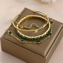 green emerald diamond elastic bracelet female 4-piece set high-grade snake bracelet metal hand jewelry JLTB0717