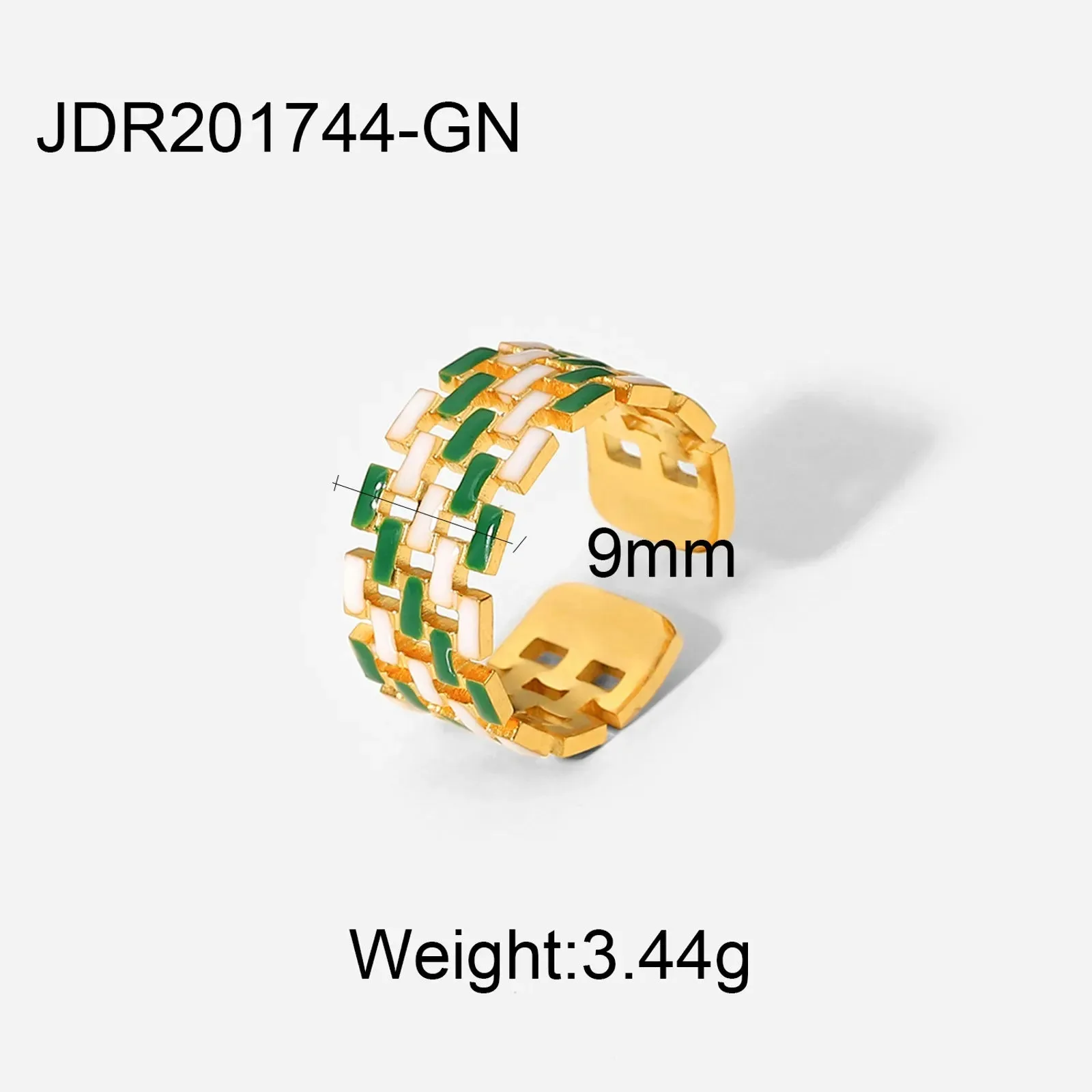 Green Stringed 18K Gold Plated Stainless Steel Geometric Oil Drop Ring