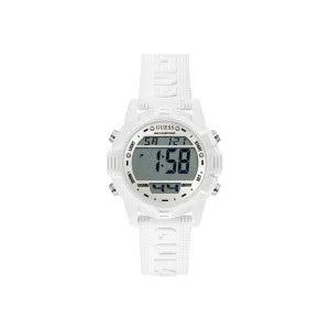 Guess Digital Watch White Case With White Sun Digital Dial And White Guess Logo Silicone Strap