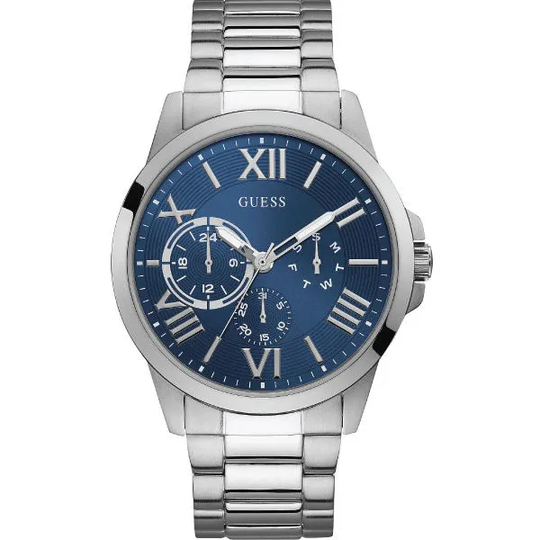 Guess Orbit Silver Stainless Steel Blue Dial Quartz Watch for Gents - W1184G4
