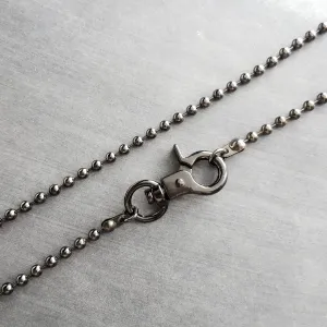 Gunmetal Necklace, black ball chain, gunmetal ball chain, ball necklace, front clasp necklace silvery black chain large clasp lobster parrot