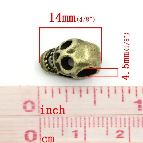 Halloween Bronze Plated Skull European Bead Compatible for Most European Snake Chain Bracelet